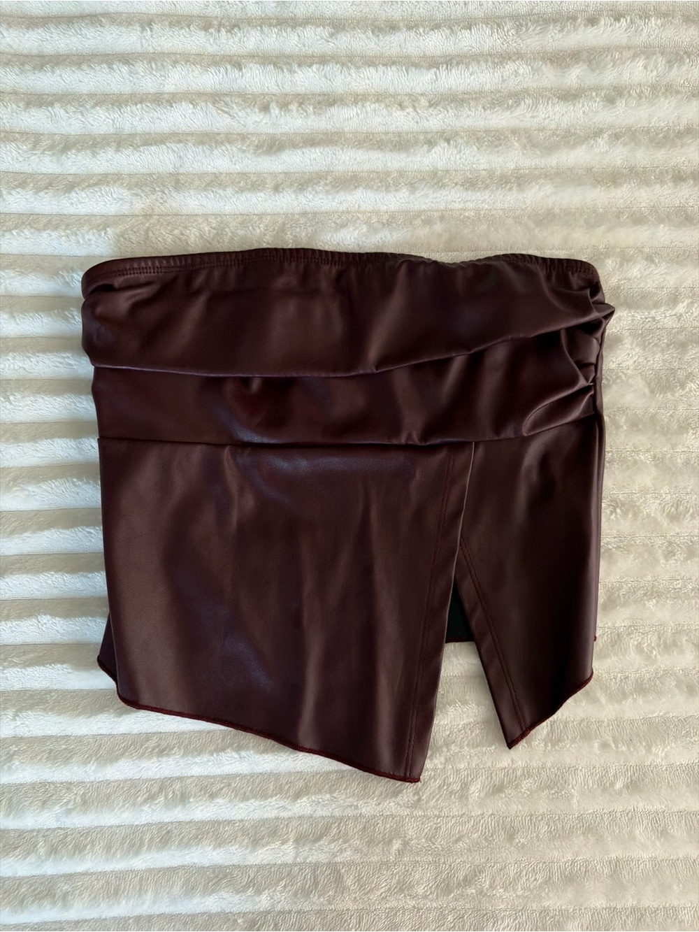 Faux Leather Maroon Strapless Top